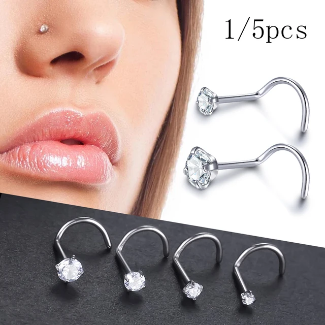 1Pc Implant Titanium Nose Stud Ring Set Round CZ Crystal Nose Piercings 1.5 2 2.5 3MM Screw Nostril Piercing Earring Jewelry 20G AliExpress