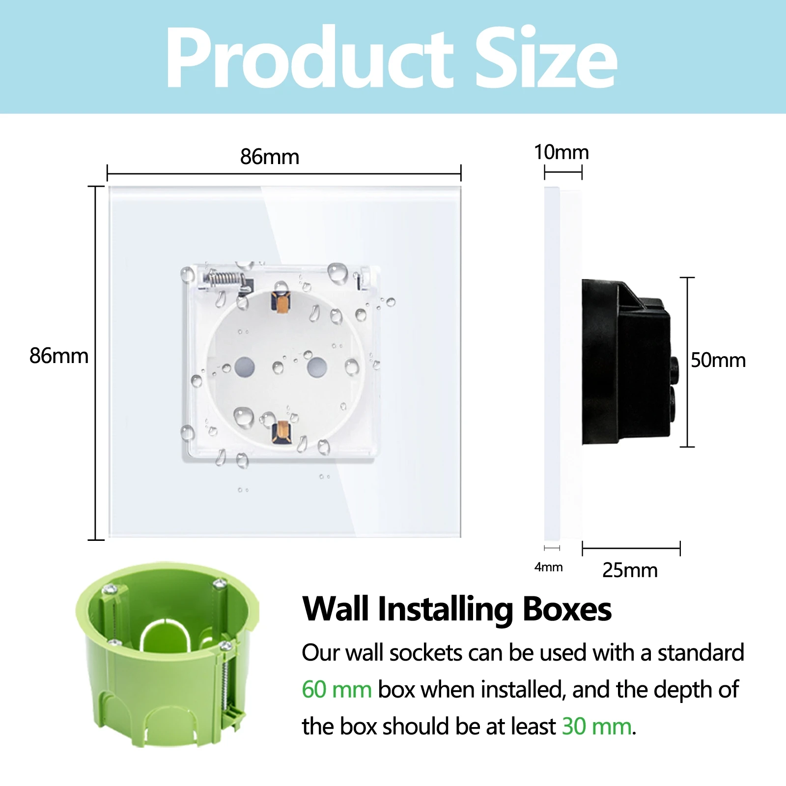 TAWOIA EU Waterproof Sockets 16A Electric Wall Socket Outdoor Glass Bathroom Double Outlet Triple Cover Sockets Quad Socket