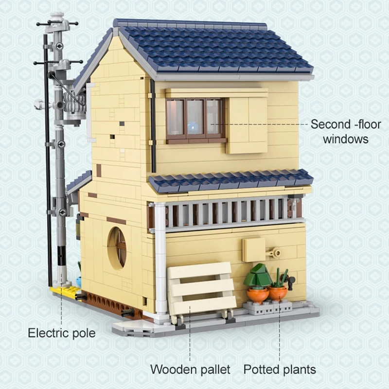 Bloques de construcción de casa de té japonesa para niños, juguete de edificio de ladrillos para armar ciudad con vista a la calle, ideal para decoración de escritorio, código 1200, piezas