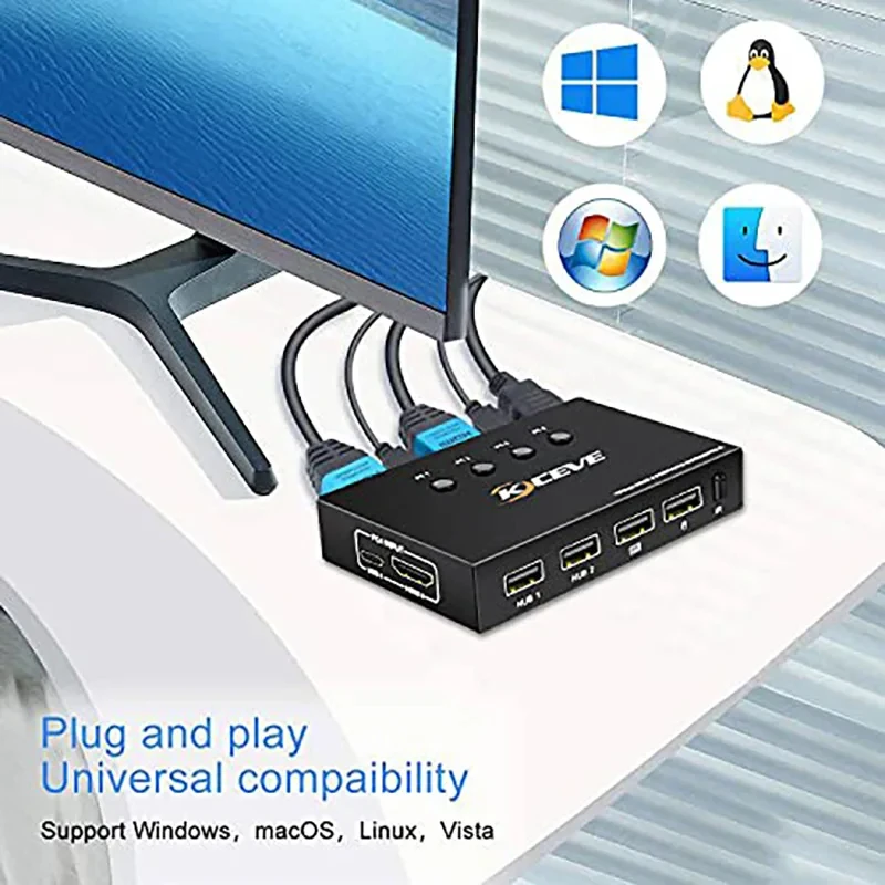 4 Port HDMI KVM Switch,UHD 4K@60Hz USB and HDMI Switch for 4 Computers Share Keyboard Mouse Printer and 1 HD Monitor Switch