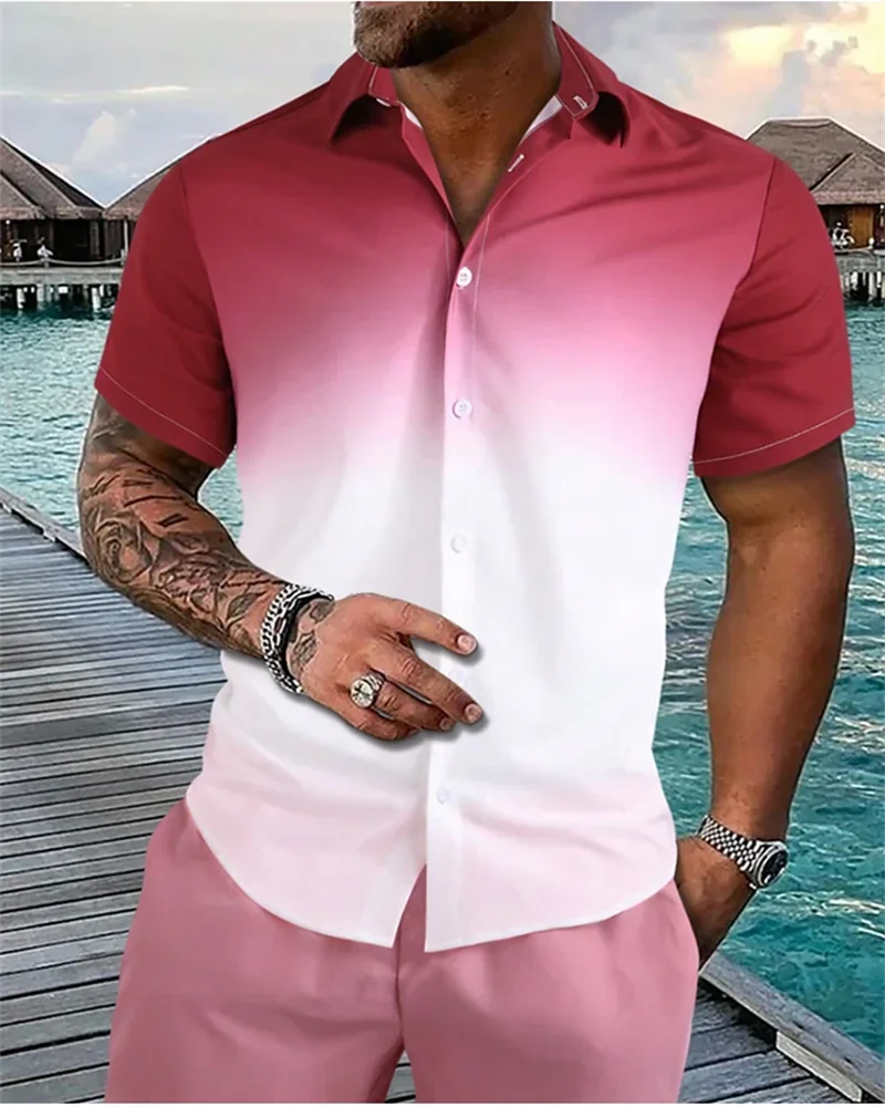 

Men's Shirt Gradient 3D Print Summer Beach Shirt Short Sleeve Button Lapel Daily Resort Clothing Fashion Casual Comfortable 5XL