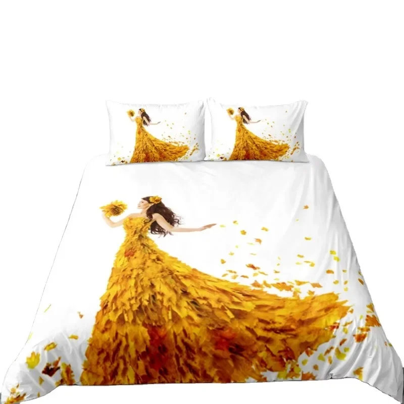 

3D Girl Print Custom Duvet Cover Set Full Size Bedding Microfiber Polyester Comforter with 2 Pillow Case