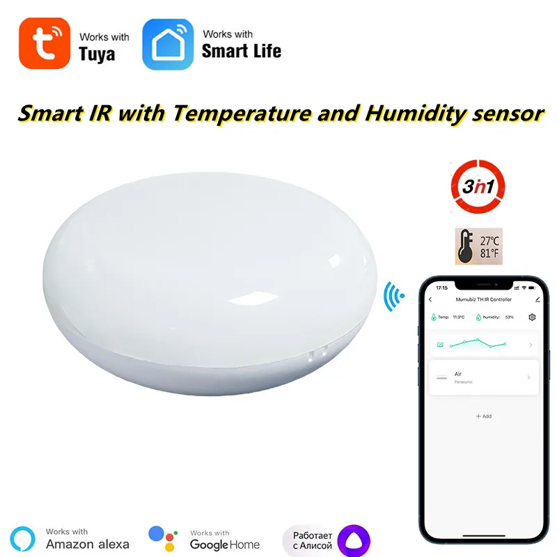 Smart IR Remote Controller With Temperature and humidity sensor ,for TV Box, TV, Air Conditioner,Compatible with Alexa,Alice