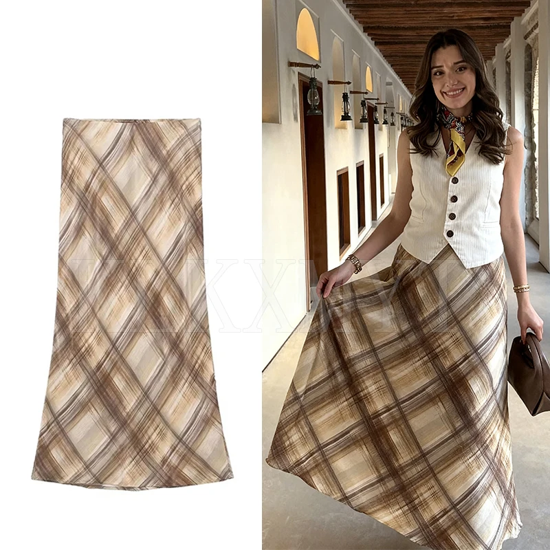 กระโปรงยาวพิมพ์ลายวินเทจสำหรับผู้หญิง ปี 2026 แฟชั่นใหม่ ผ้าซาติน หรูหรา สำหรับงานปาร์ตี้ กระโปรงยาวลำลองสไตล์ไฮสตรีทสำหรับผู้หญิง ﻿