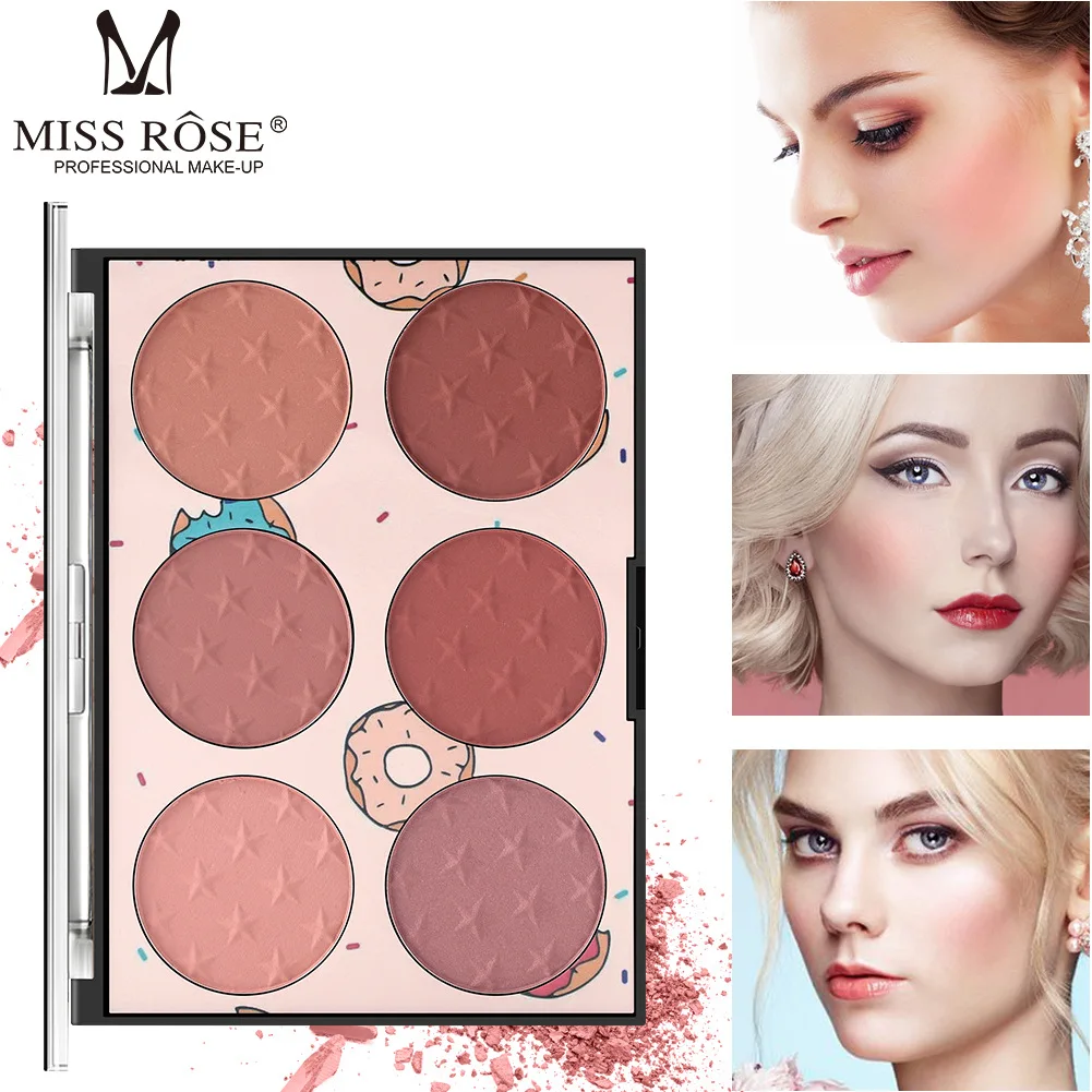 MISS ROSE Six-color Blush Natural Long-lasting Red Matte Pearlescent Transparent Window Skin-friendly Rouge Blush Plate Makeup