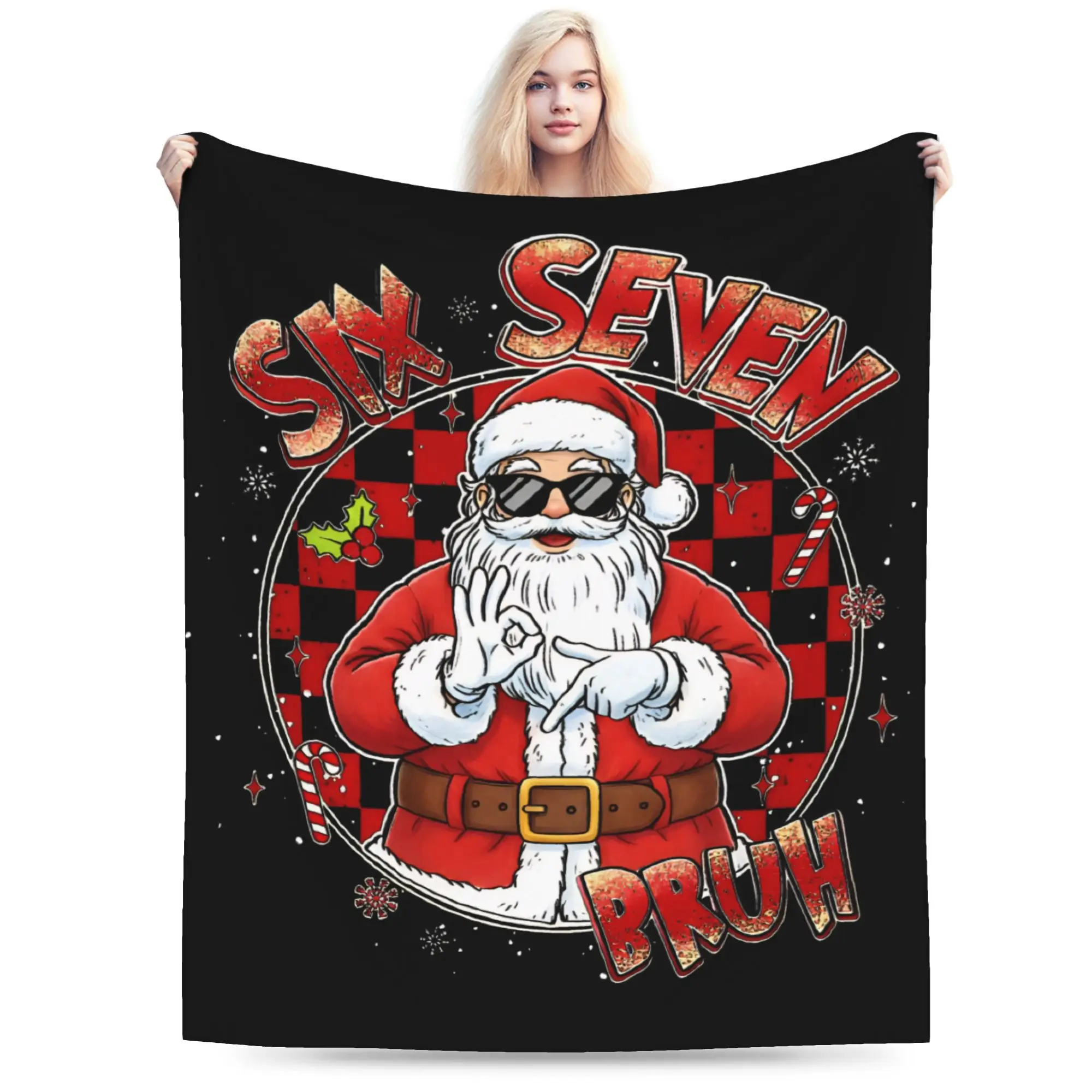 

funny Six Seven 67 Meme 6 7 Elf Santa Christmas Pajamas Blanket Ultra-Soft Velvet Cute Gifts Throw Blankets Bedding Throws