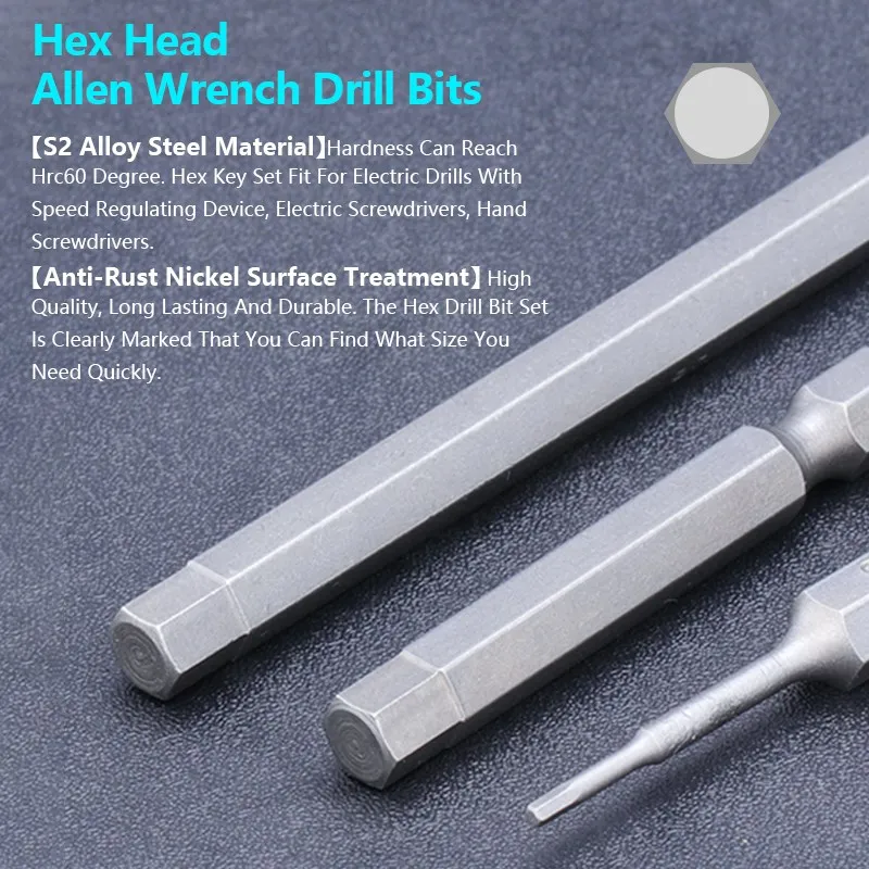 XCAN Hex Head Allen Wrench Drill Bits Set 50mm Metric Allen Screwdriver Bits Magnetic Tip Hex Key Screwdriver Socket Bit