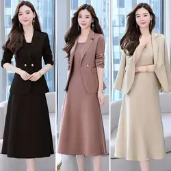 Women's Office Suit Fashion Blazer suit Simple Solid Color 2022 Spring Summer Half Sleeve Top + Dress 2 Piece Set Blazer