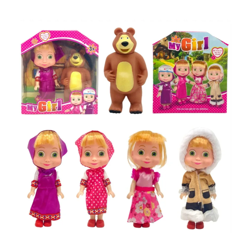 Martha y el oso muñeca Masha oso conjunto clásico osos pueden hacer sonidos caja de Color embalaje Kawaii Surpris regalo de cumpleaños juguetes PVC