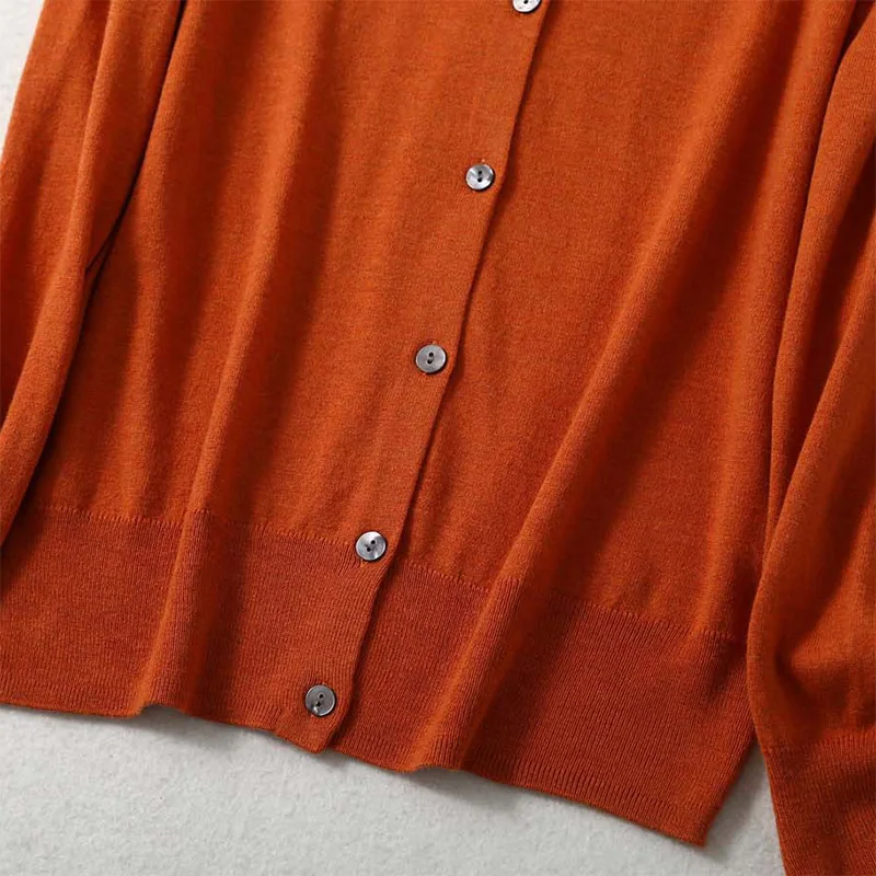 Women Cardigan Sweater Mulberry Silk Cashmere Blend Solid Colors O Neck Buttons Down Long Sleeve Loose Top Coat L XL XXL LY053