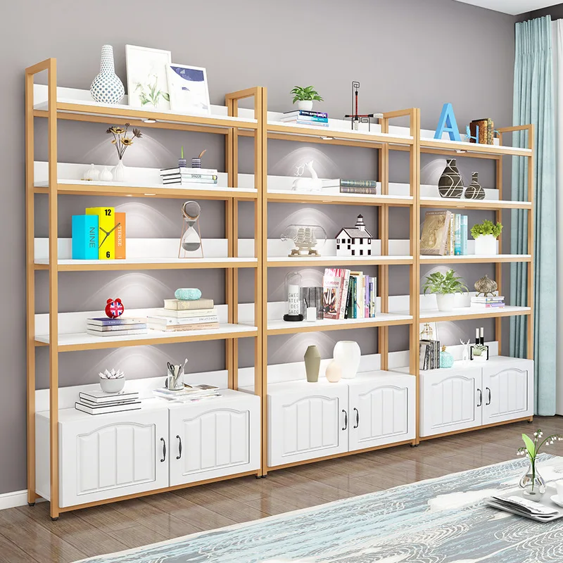 Gold Bookshelf Shelf Multi-layer Shelf Floor Office Screen Storage Rack Nail Shop Display Rack Internet celebrity Rack