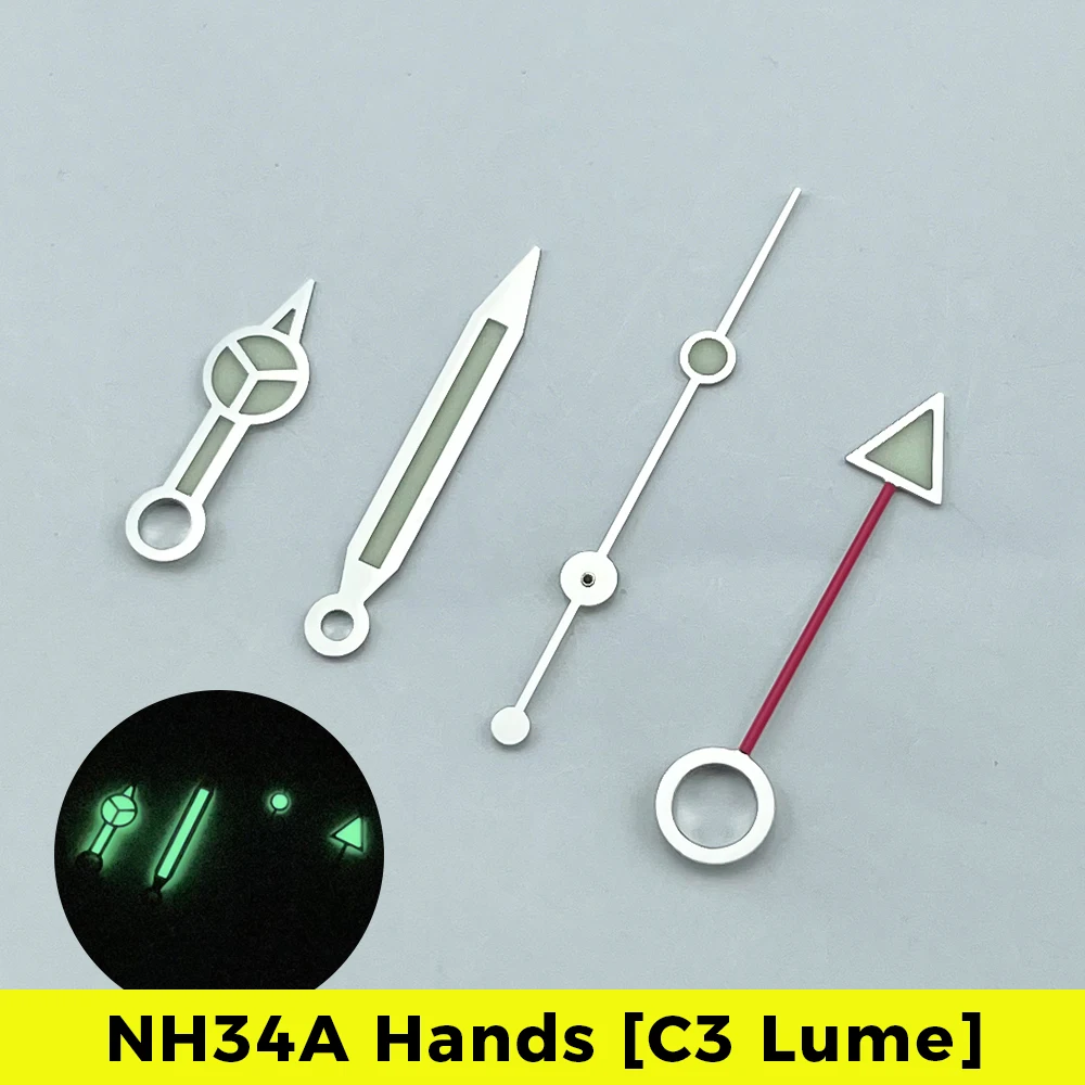 NEW NH34A Watch Hands Set Mod for NH34 Movement SKX SSK Mod Super C3 Lume 4-hand Master GMT 24 Hour Hand