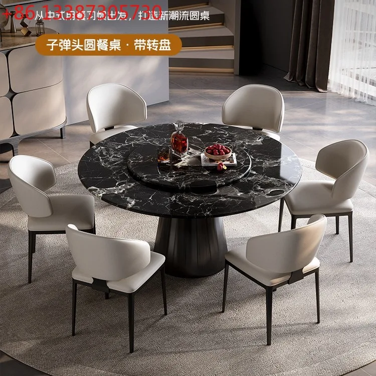 

Natural luxury stone dining table, black rose luxury stone, high-end round dining table, Italian dining table