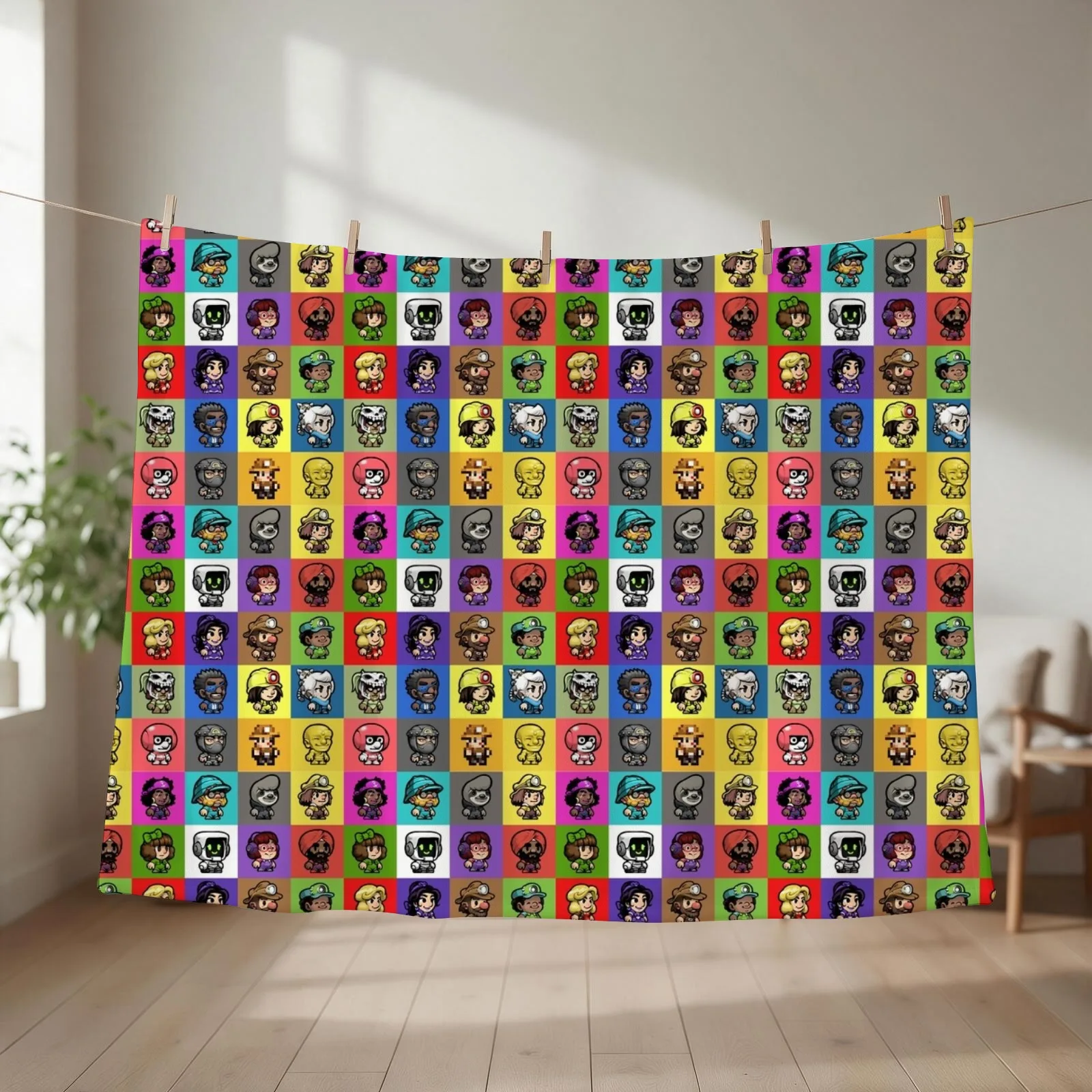 Spelunky 2 Player Characters Pattern Throw Blanket couch cozy soft plush fuzzy picnic outdoor blanket