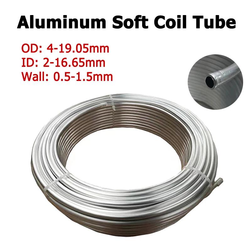 

5M-10M OD 4/5/6/6.35/8/9.5210/12~19.05mm Aluminum Soft Coil Tubing Hot Water Heating Tube Airs Conditioning Refrigeration Pipes