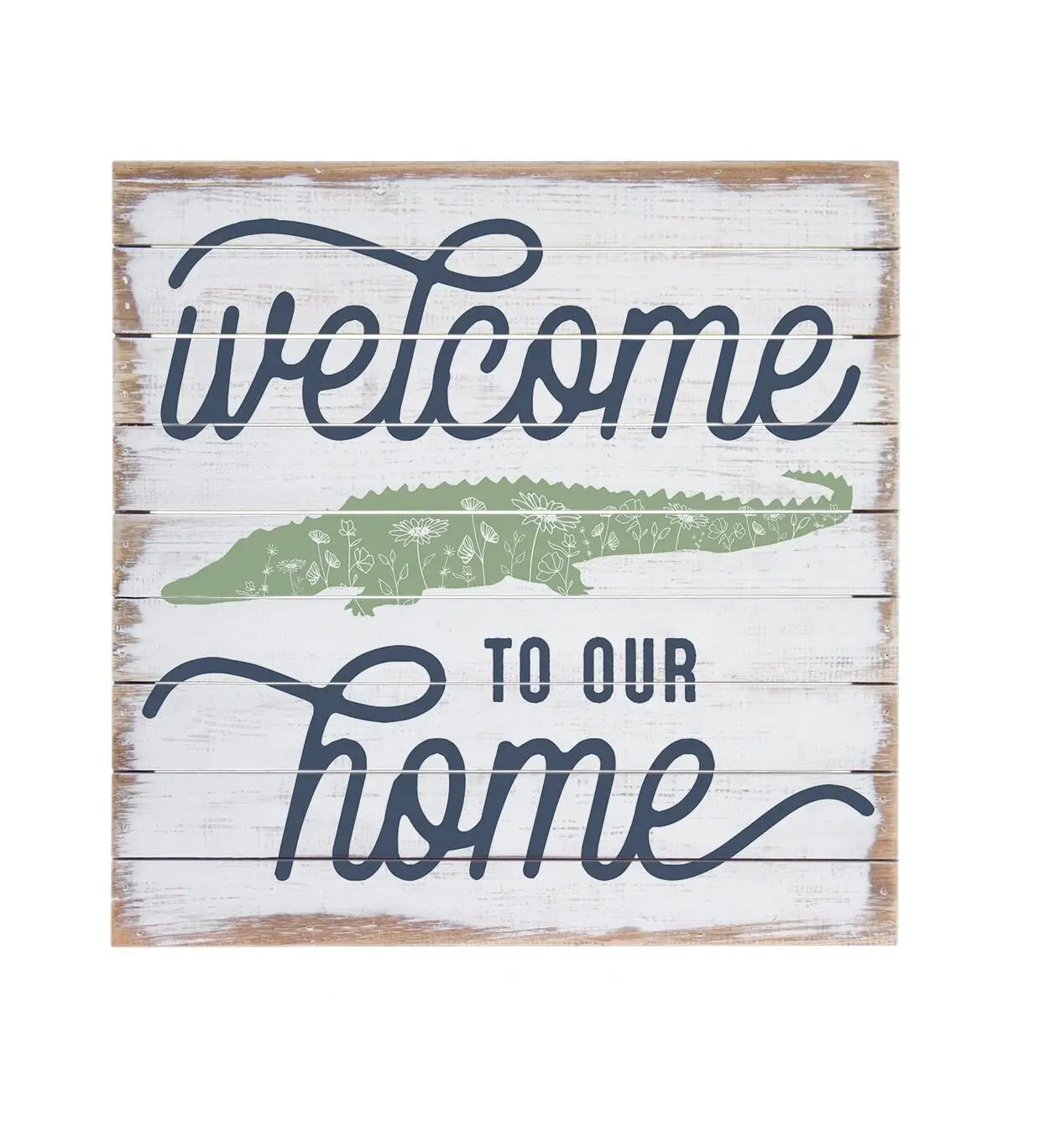 JINHEQIAO Interesting Metal Tin Sign Welcome to Our Home - Rustic Tin Signss - Print - Green - Gator - Farmhouse Coastal Home De