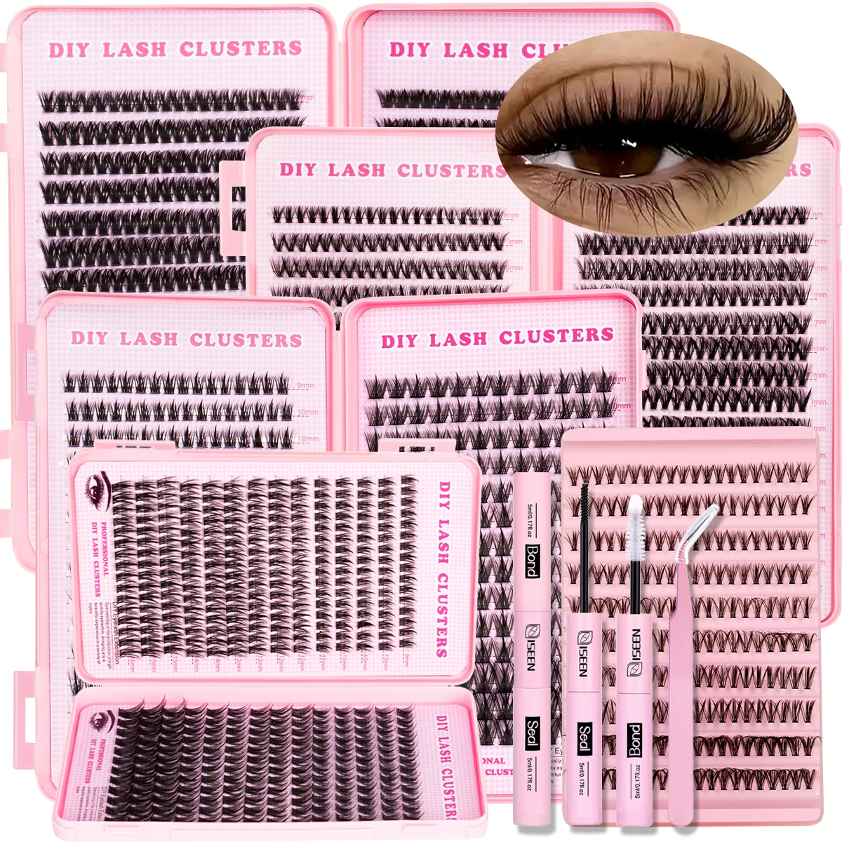 DIY-Cluster, Wimpern, natürliche Wimpernverlängerung, Schwalbenschwanz, segmentierte Wimpern mit Bindung und Siegel, Wimpernpinzette