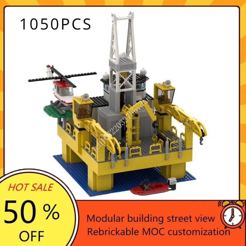 

1050 шт., платформа для оффшорного бурения, модульная MOC, индивидуальная модель с видом на улицу, сделай сам, образовательная сборка, игрушка-головоломка в подарок