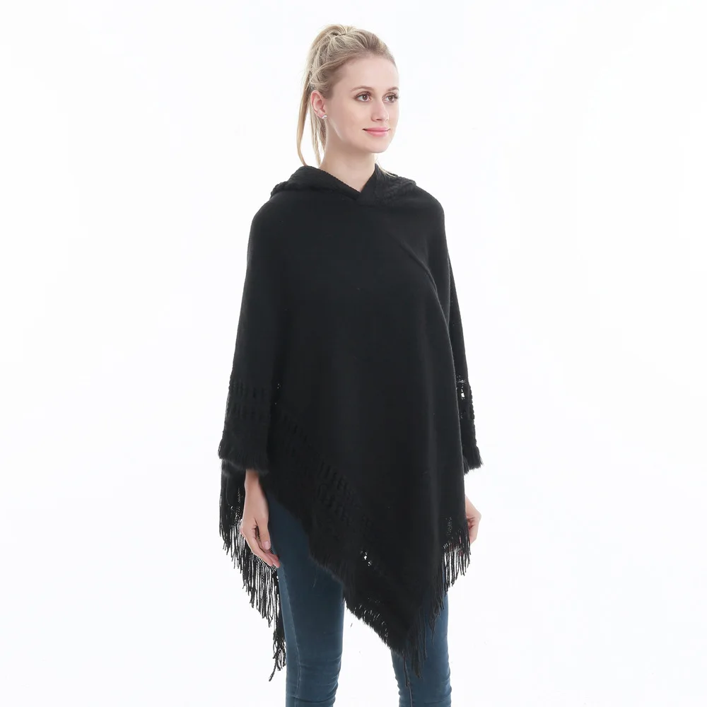 woman Women's Ponchos autumn and winter knitted hooded sweater loose cover sweater fat MM loose knitted sweater shawl Capes Coat