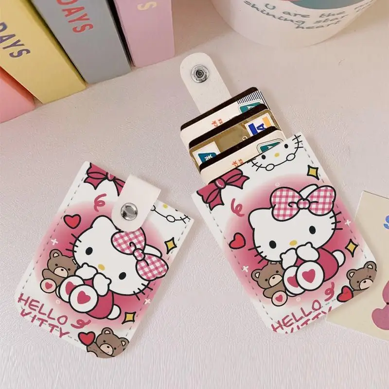 Sanrio Hello Kitty Kuromi Multi Slot Card Pack Cute Cartoon Pull Out Type Bank Card PU Waterproof Couple Card Bags Toy Girl Gift