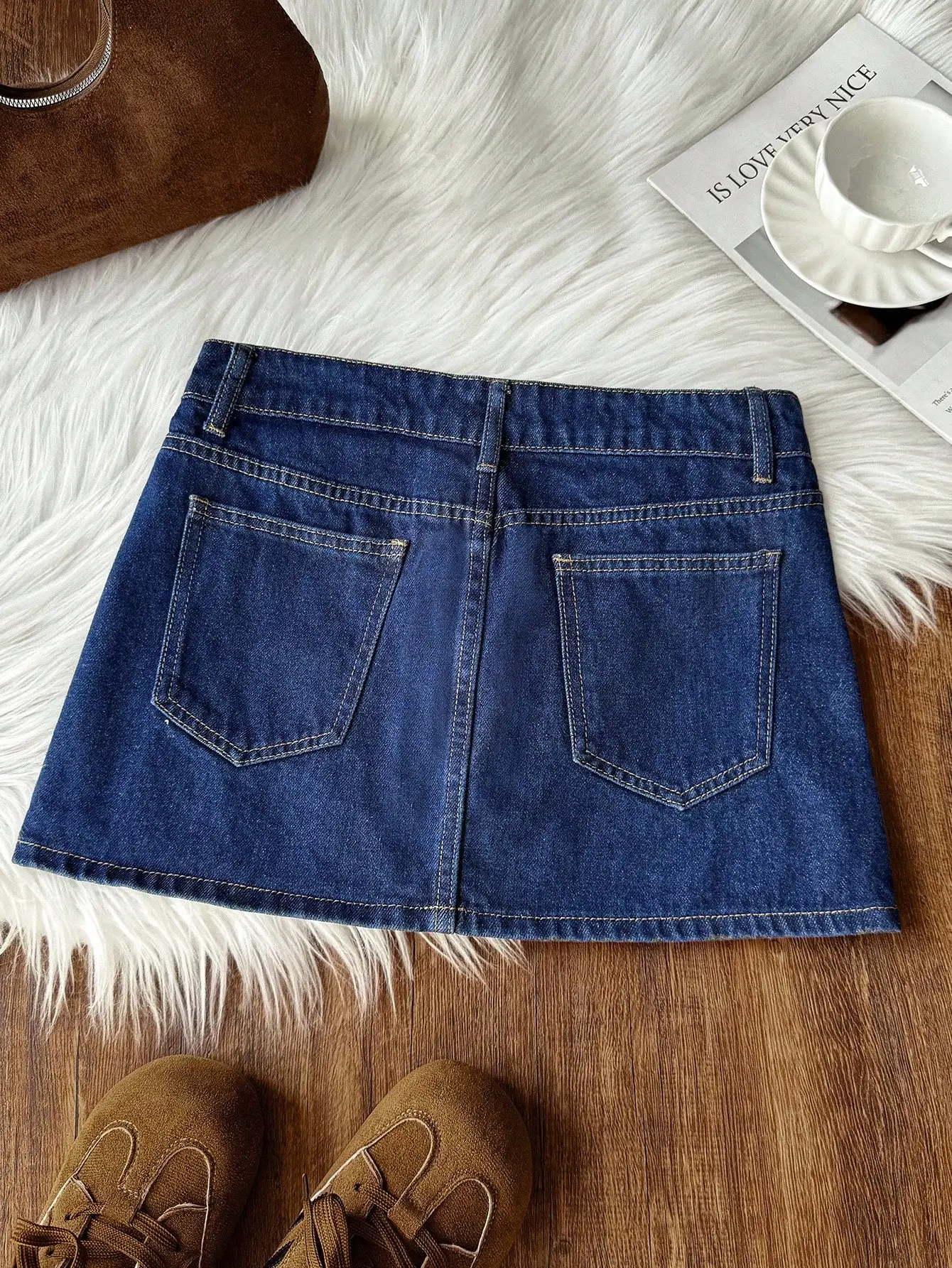 Women's Denim Mini Skirt Y2K Style A-Line Pockets Casual