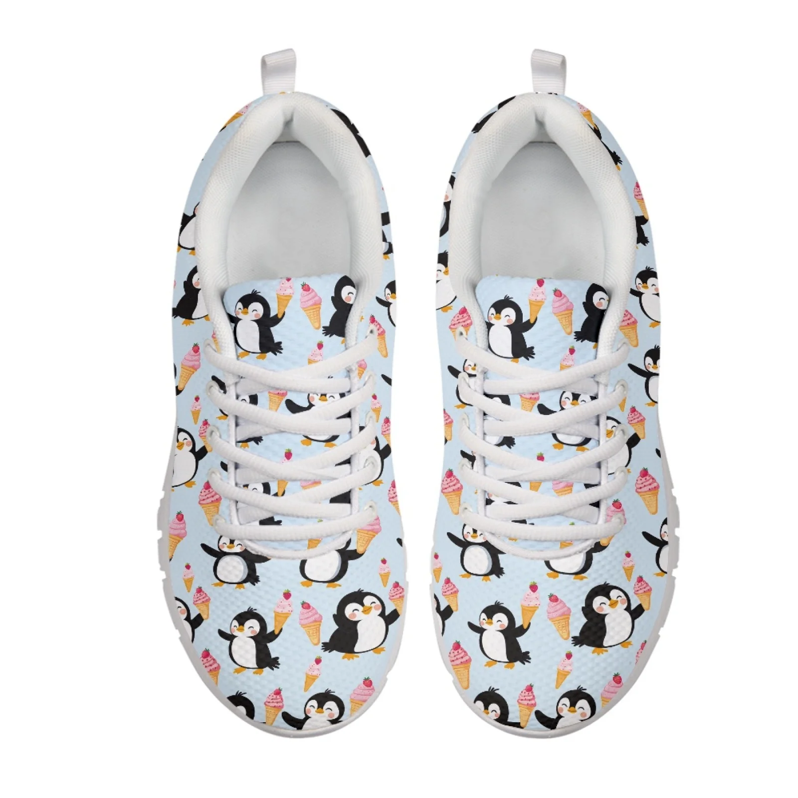 Coloranimal Lightweight Breathable Athletic Sneaker for Men Women Running Shoes for Gym Penguin Ice Cream
