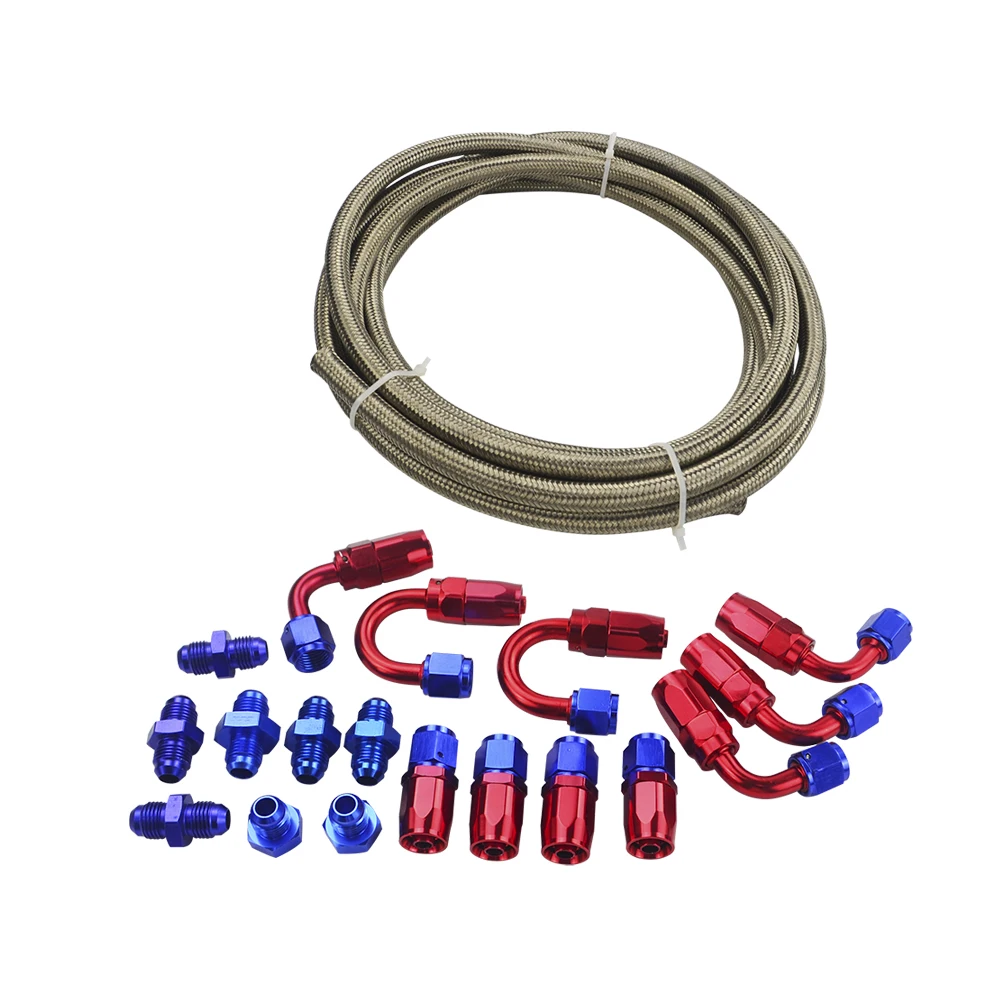 VR - AN6 Stainless Steel Braided Hose + Fitting Hose End Adaptor KIT VR7112+SL10AN6-RB