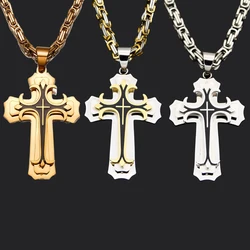 Fashionable Three-layer Gold-plated Cross Necklace Pendant Hip-hop Necklaces for Men Cross Stainless Steel Jewelry Anniversary G