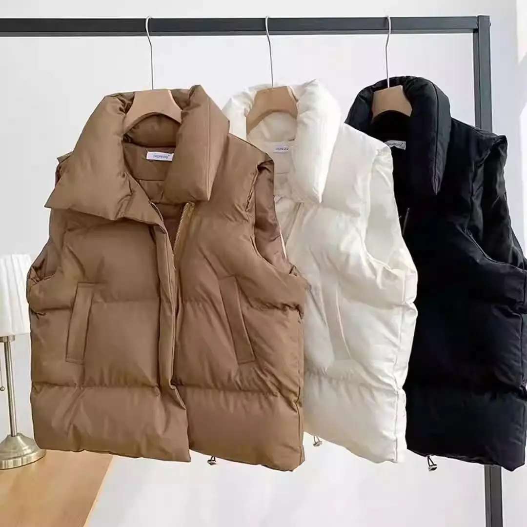 Autumn Winter Women Stand Collar Down Coats Student Girls Loose Casual Belt Sleeveless Vests Jackets Thickened Warm Outerwear