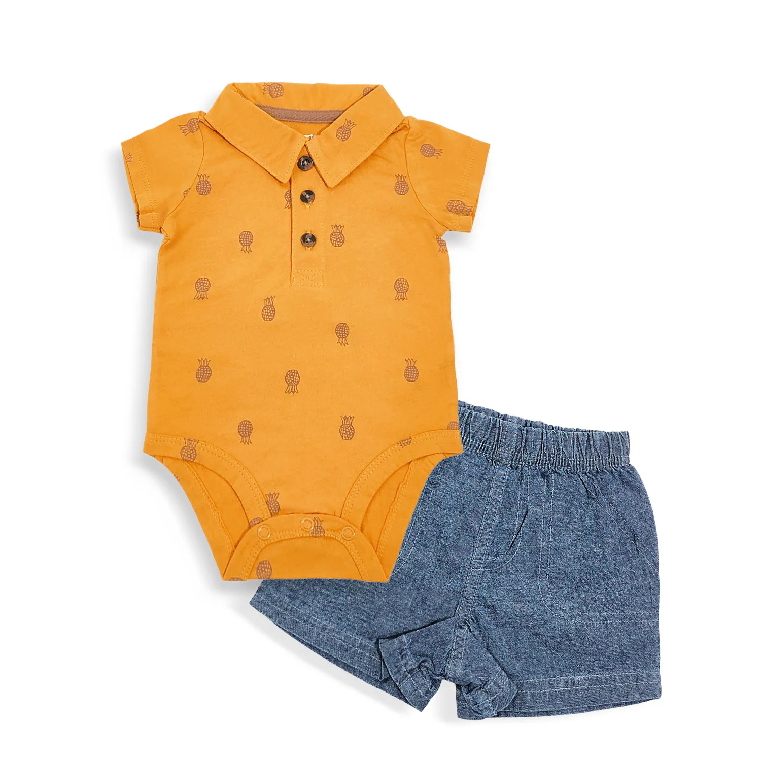 

Newborn Baby Cotton Bodysuit +Pants Sets 9-24M Kids Pineapple Short Sleeve Polo Collar jumpsuit Boys Girls Clothes set