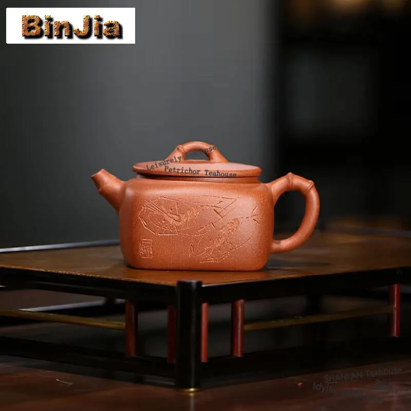 

175ml Handmade Yixing Purple Clay Tea Pot Shrimp Filter Beauty Teapot Raw Ore Downhill Mud Tea Infuser Chinese Tea Accessories