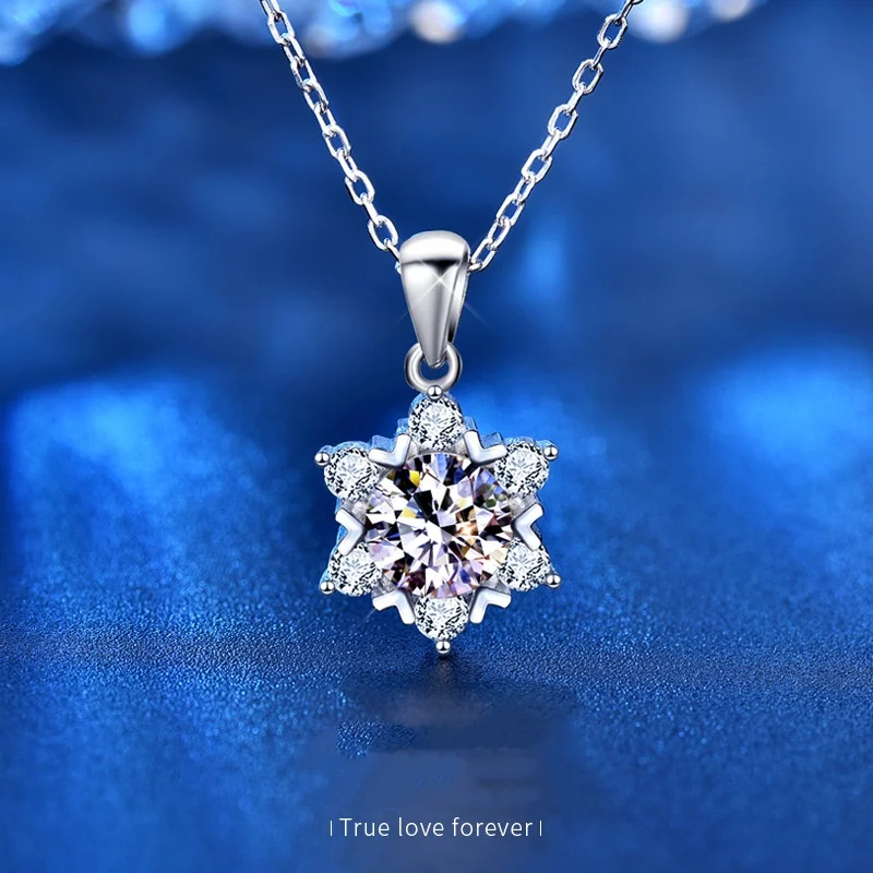 

KNRIQUEN Moissanite Pendant Necklace D Color 925 Sterling Silver 18K White Gold Plated Diamond Test Passed Whit GRA Certificate