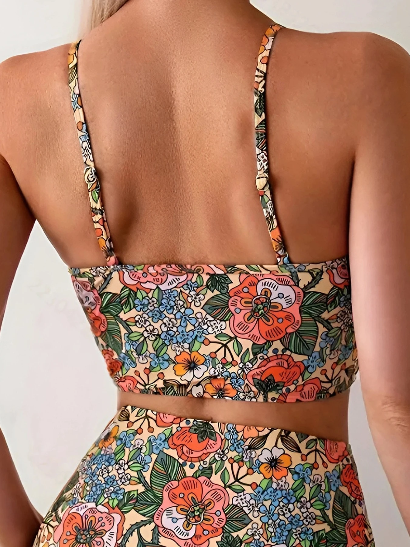 Vintage Floral Print High Waist Bikini Set Women Spaghetti Strap Two Piece Swimwear Push Up High Cut Beach Swimsuit - Image 5