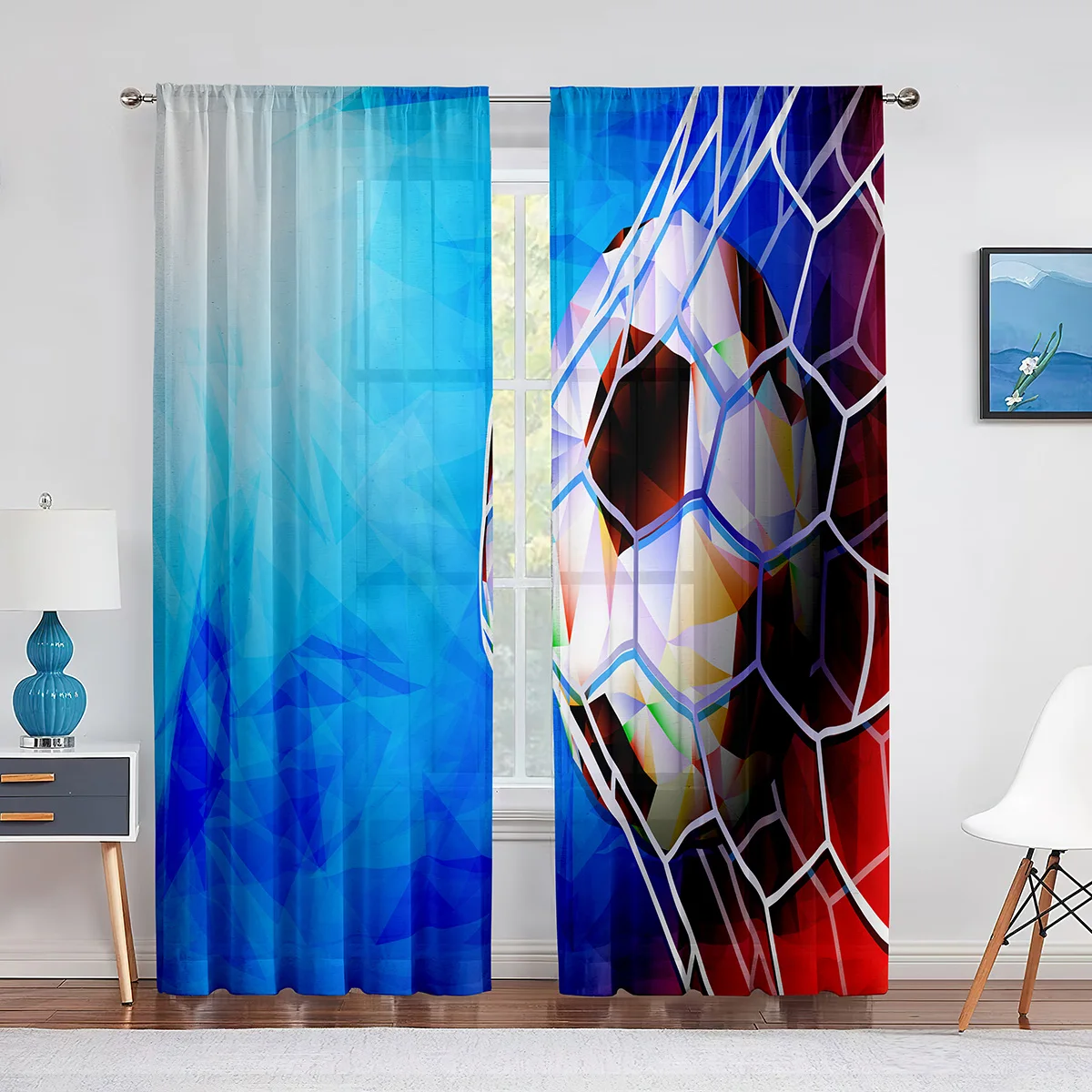 Soccer Spherical Football Ball Colorful Art Curtain for Living Room for Window Bedroom Kitchen Drape Curtains 2panels Rod Pocket