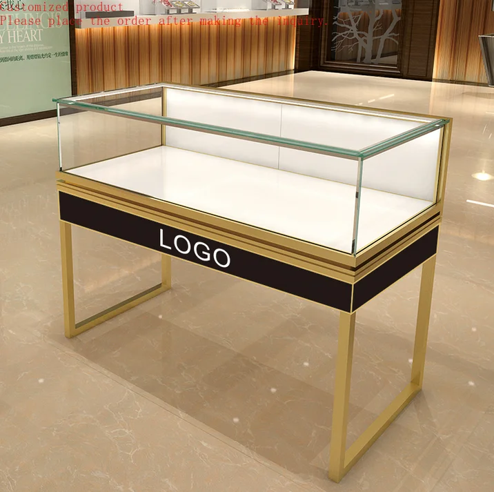 

Custom.Custom Logo Gold Black SS62 Glass Jewelry Showcase Display Cabinet with Light
