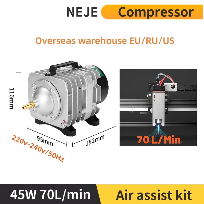 

2024NEJE 70L/Min 45W Laser Air Assist Pump Air Compressor Nozzle Kit NEJE 3/MAX 4/3 MAX Speed Low Noise/Vibration Stable Output