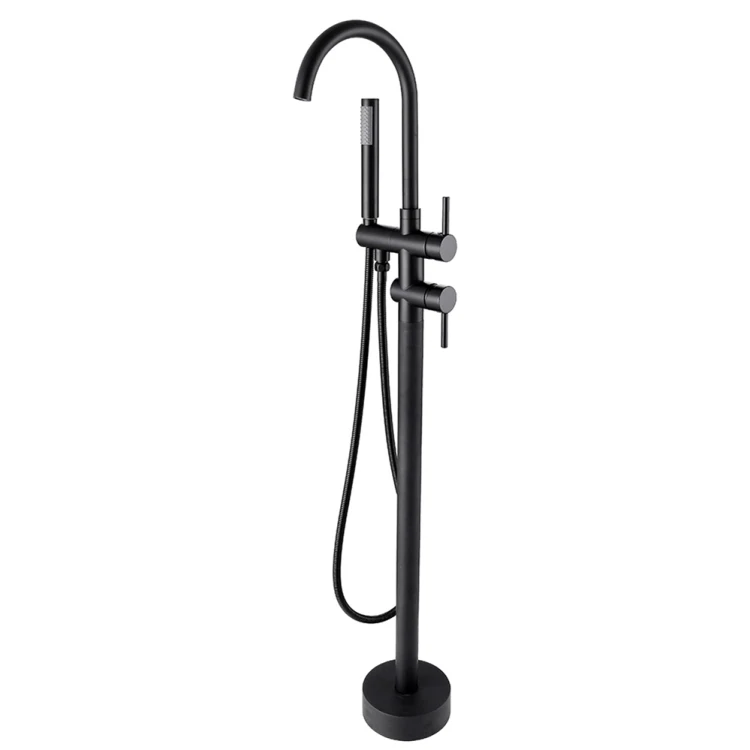 Brushed Gold Freestanding Faucets Floor Stand Bath Tap With Handheld Shower