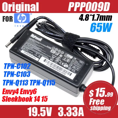 Original 19.5V 3.33A 65W laptop AC power adapter charger for HP Pavilion Sleekbook 14 15 ENVY4 ENVY6 TPN-C102 TPN-C103 TPN-C104