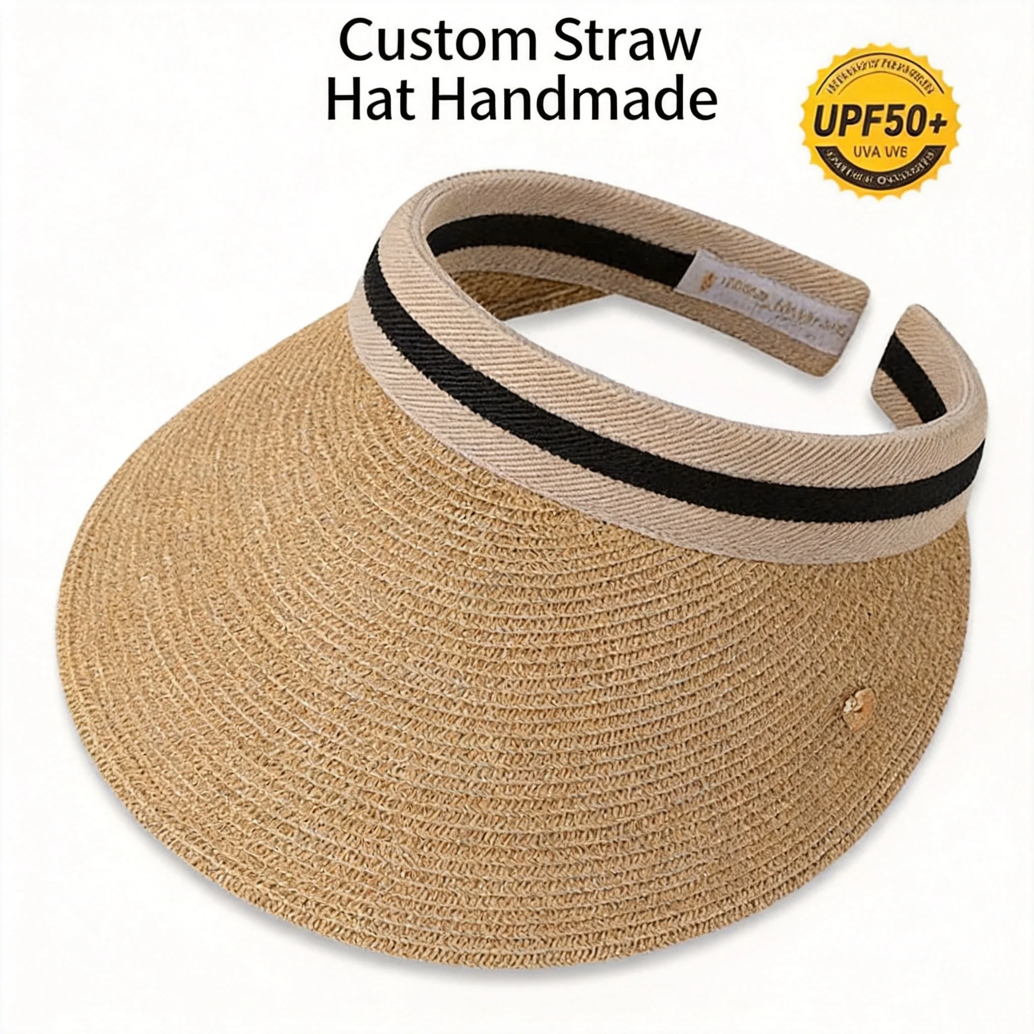 Women Summer Hand Woven Straw Visor Hat Wide Brim Uv Protection Upf50 Open Top Sun Cap For Outdoor Hiking Adjustable Many Styles