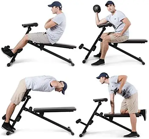 Multi-Workout Bench, Foldable Sit-up Abdominal Back Extension Strength Training Roman Chair Preacher Curl with Adjustable Height