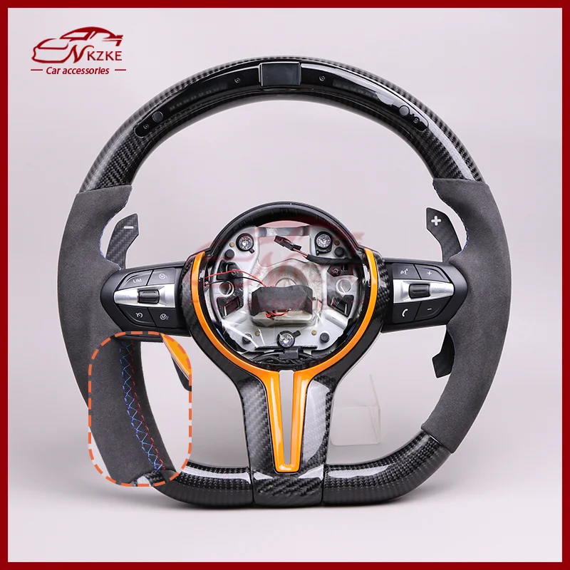 

Подходит для BMW F10 F16 F30 M3 M5 F36 F22 F11 замшевый руль из углеродного волокна, светодиодный спортивный руль, магнитные лопасти переключения передач