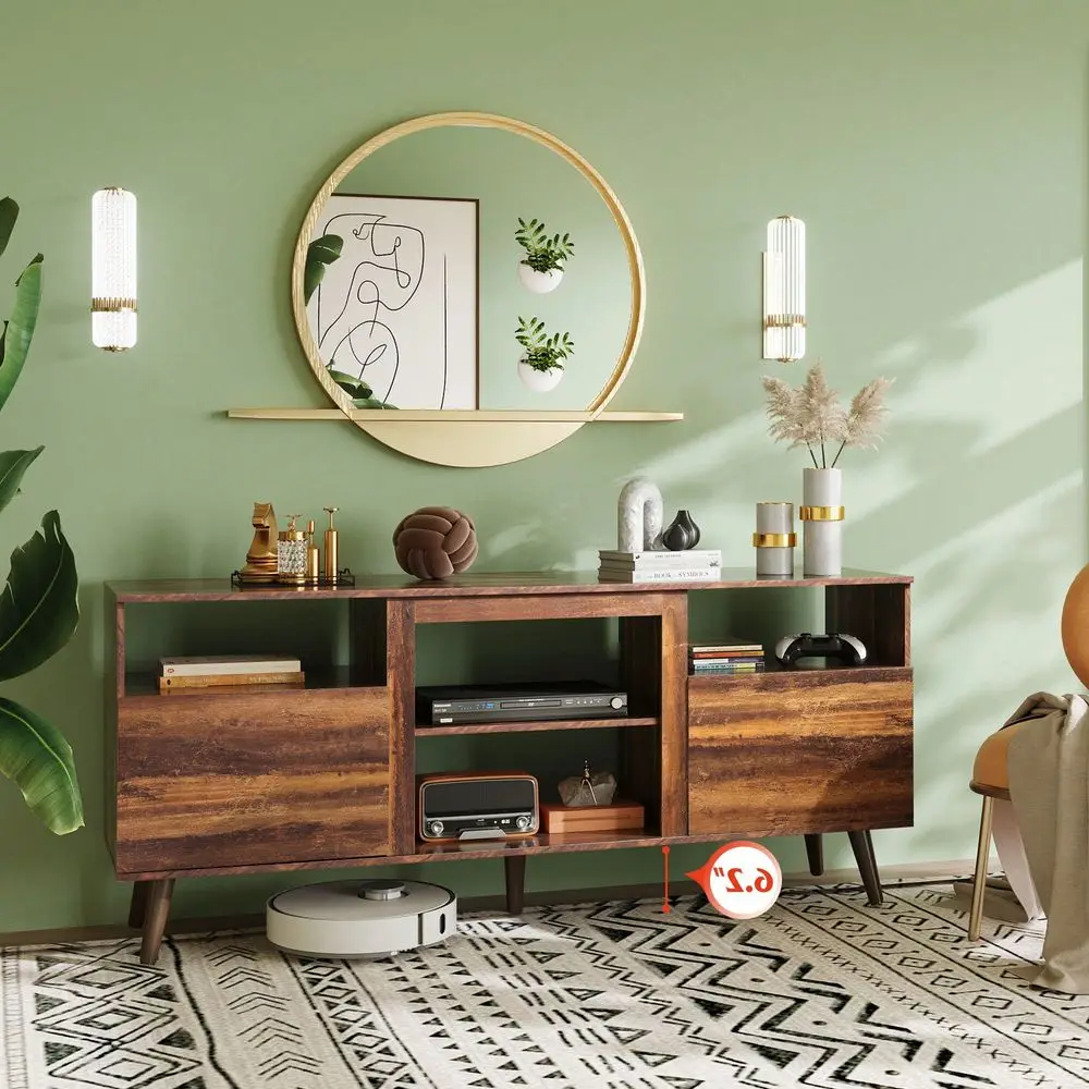 

Stand For 65Inch TV, 58Inch Entertainment Center With 2 Storage Cabinets, Media Console For Living Room, Bedroom, Office, Retro