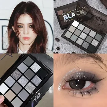 아이 섀도우 팔레트 블랙 스모키 쿨 톤 아이 섀도우, 금속 진주 빛 매트 실버 그레이, 지속되는 아이 섀도우, 파티 메이크업, 15 색 