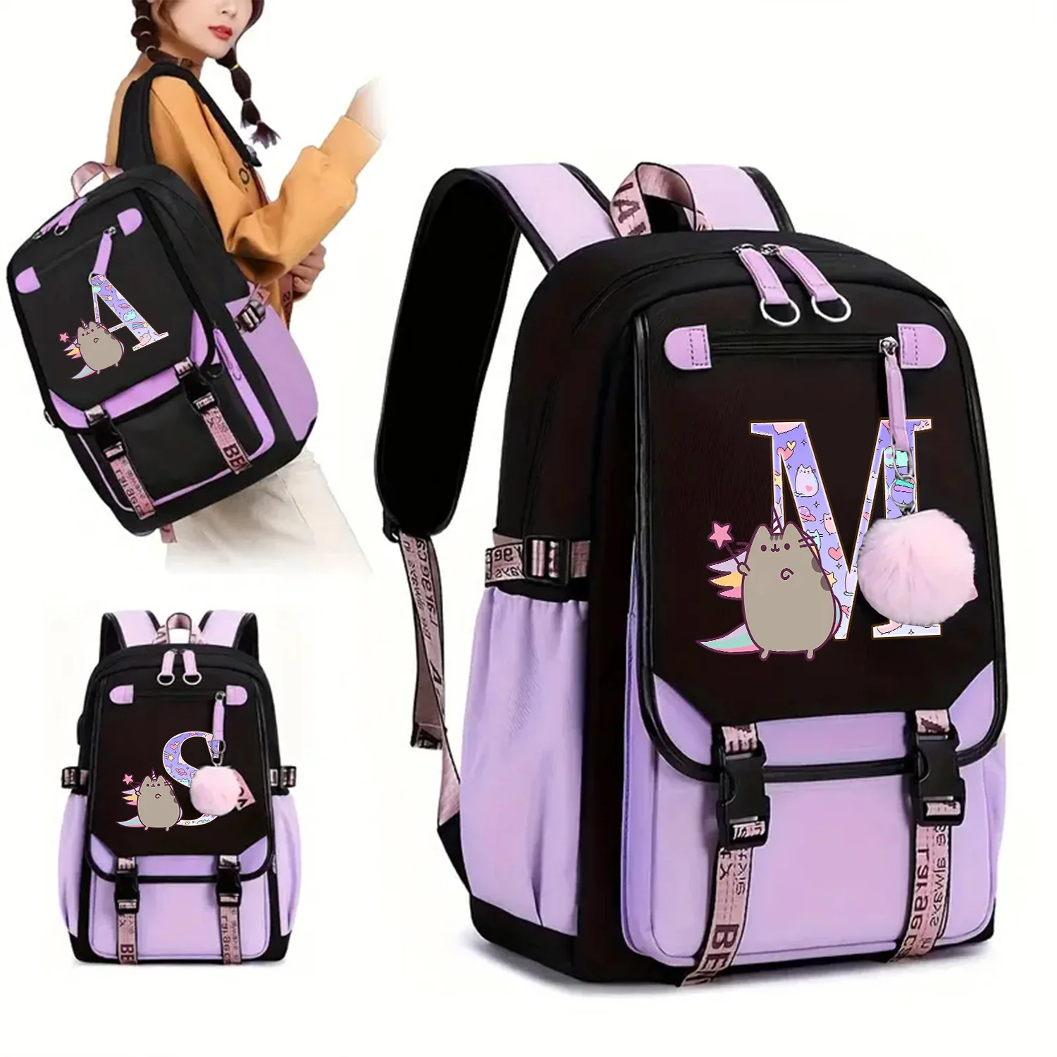 Pusheen Backpack Children SchoolBag Student Supplies Letter Printed Cases Bags School Cute Travel Large Capacity Kids Knapsack