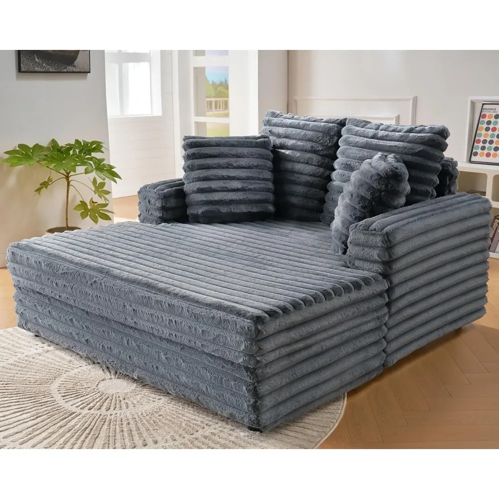 Upholstered Chaise Lounge, Plush Sleeper Chair with Throw Pillows and Armrests, Sofa Bed Indoor for Living Room,