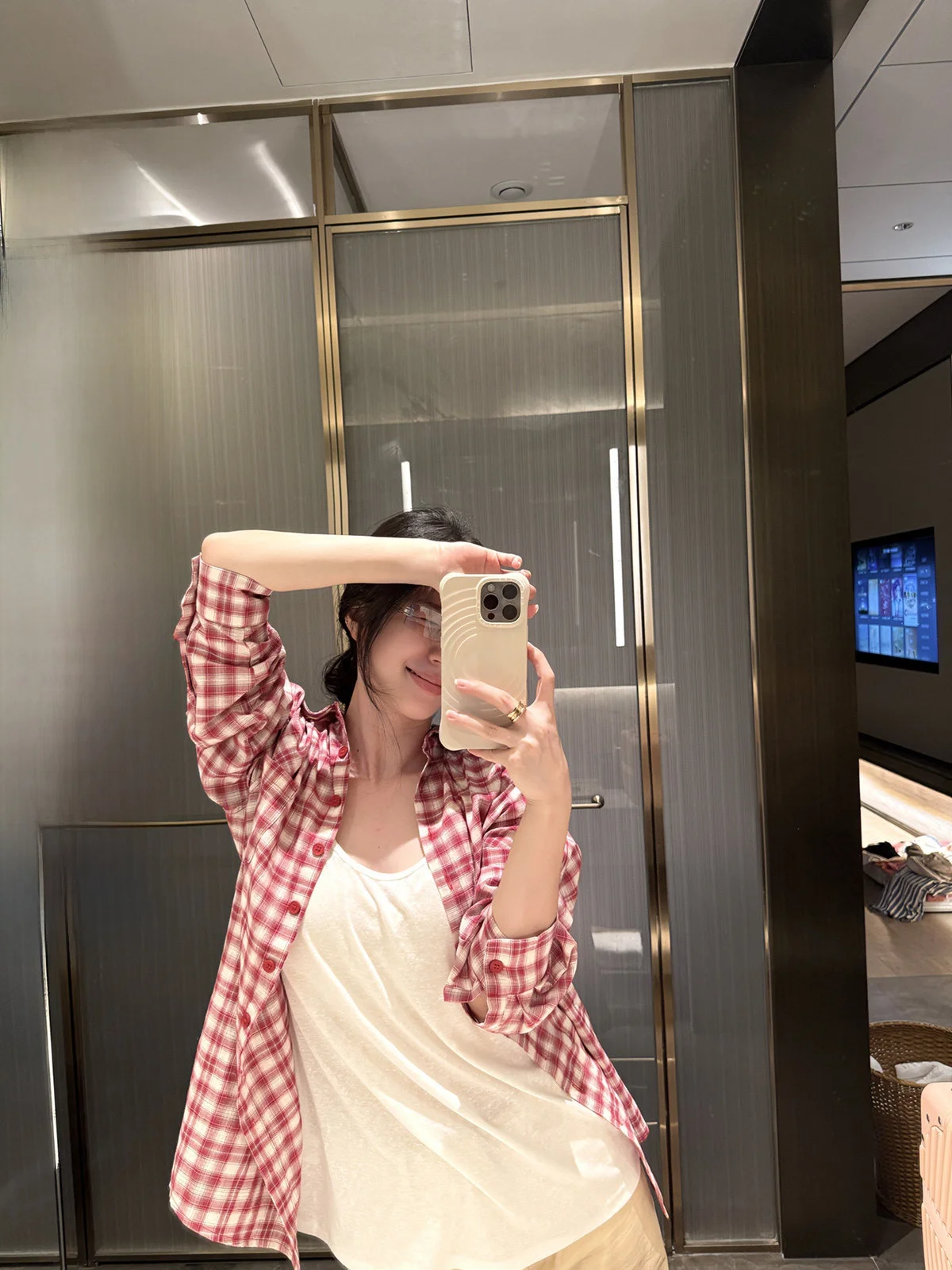 

MOMENTHOME Women's Loose Fit Long Sve irt Pure Cotton Breathable Red Plaid Casual irt Autumn Season Commute Sle