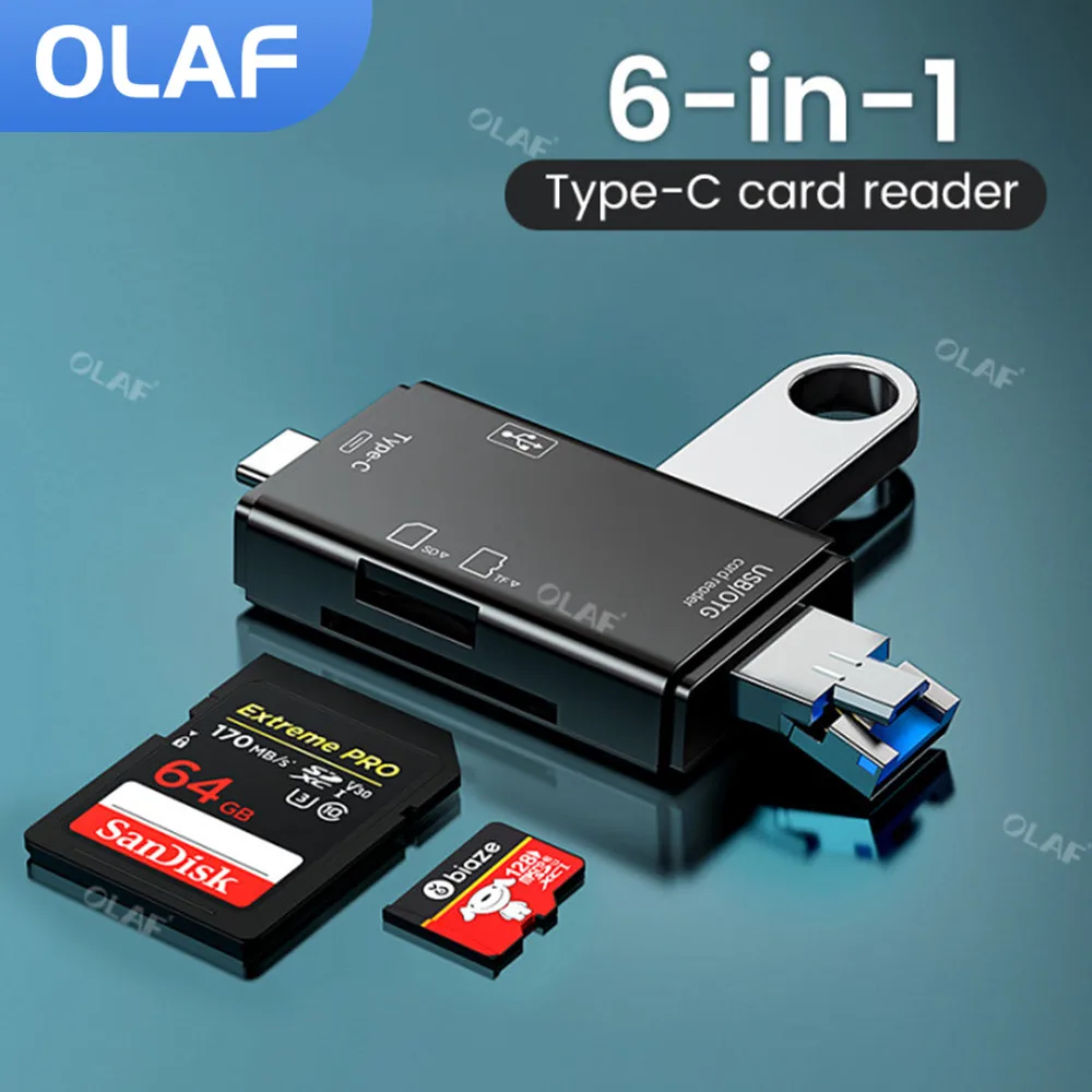 Lettore di schede OTG multifunzione Olaf adattatore USB 2.0/SD/Micro/Typc-C/TF 6 in 1 OTG Cardreader per accessorio per Laptop Samsung Xiaomi