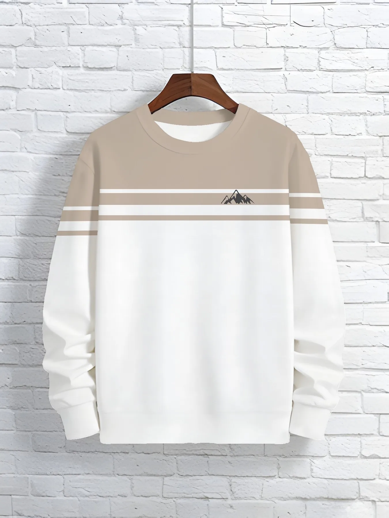 New trendy round-neck pullover sweater with long sleeves for autumn and winter, printed design, men's top.