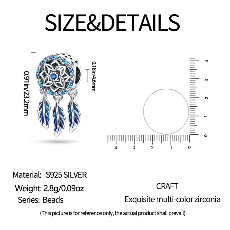 Anhänger mit Traumfänger-Netz-Charms aus 925er-Sterlingsilber mit Zirkonia, passend für DIY-Armbänder, Halsketten, Geschenk für Sie, Colgante Plata – Detail 2