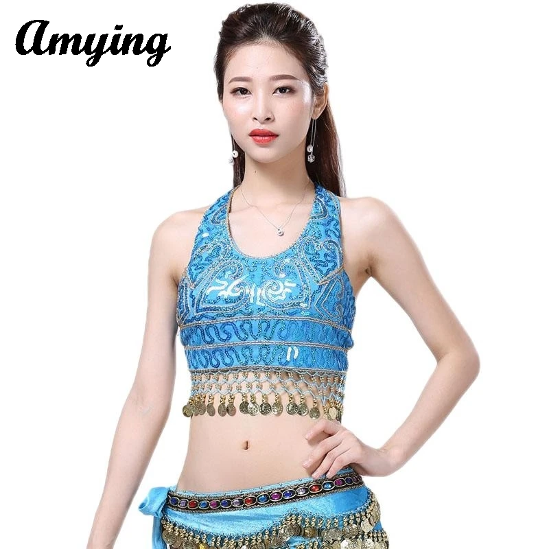 

Girl's Sexy Holiday Stage Performance Costume Women Belly Dance Costume Ladies Sequin Bra+Buttock scarf Split Body Set